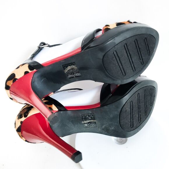 Moda Spana Leopard Strappy 4" Heels Open Toe Women's Size 7.5 T-Strap Mary Janes - Picture 7 of 10